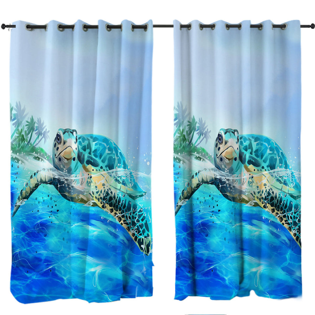 Painting Swimming Turtle Drapes for Living Room