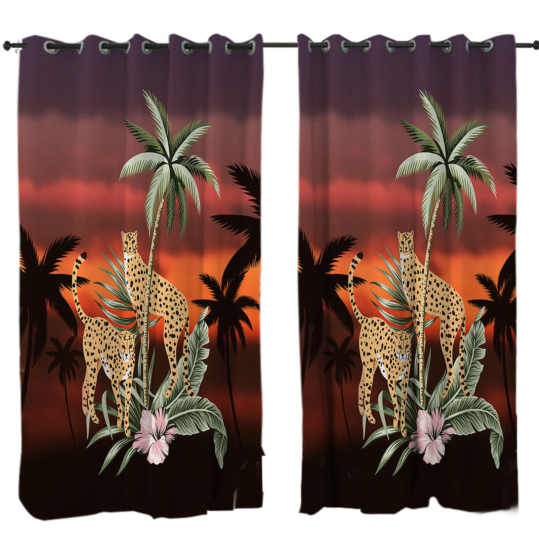 Palm Trees Sunset and Cheetahs Curtains for Bedroom