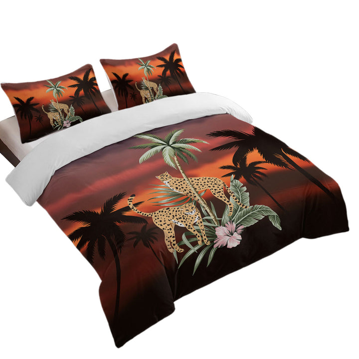 Palm Trees Sunset and Cheetahs Duvet Covers King