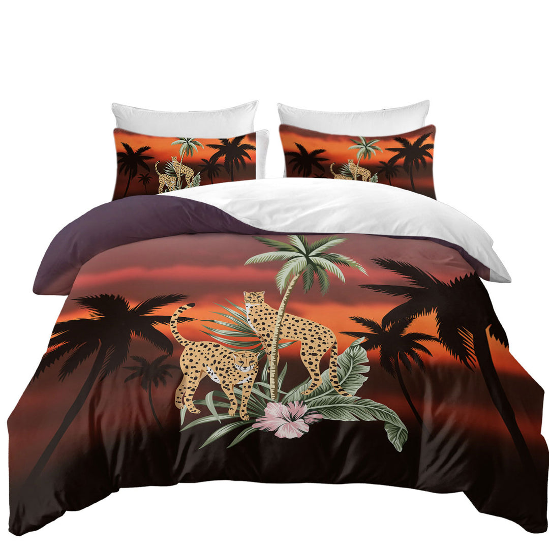 Palm Trees Sunset and Cheetahs Good Duvet Covers