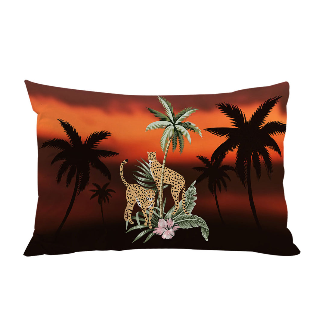 Palm Trees Sunset and Cheetahs Pillow Case Covers