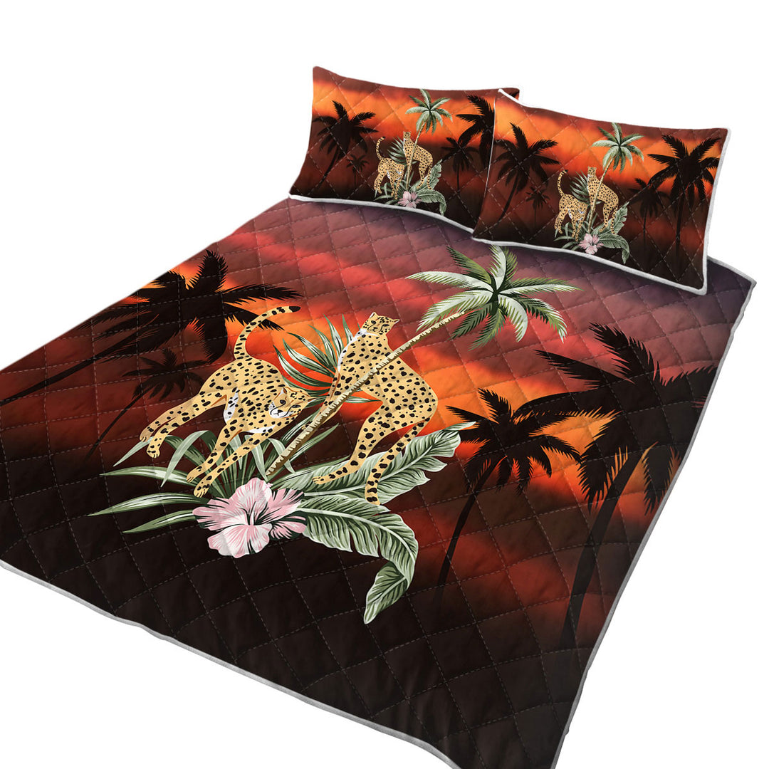 Palm Trees Sunset and Cheetahs Quilts for sale