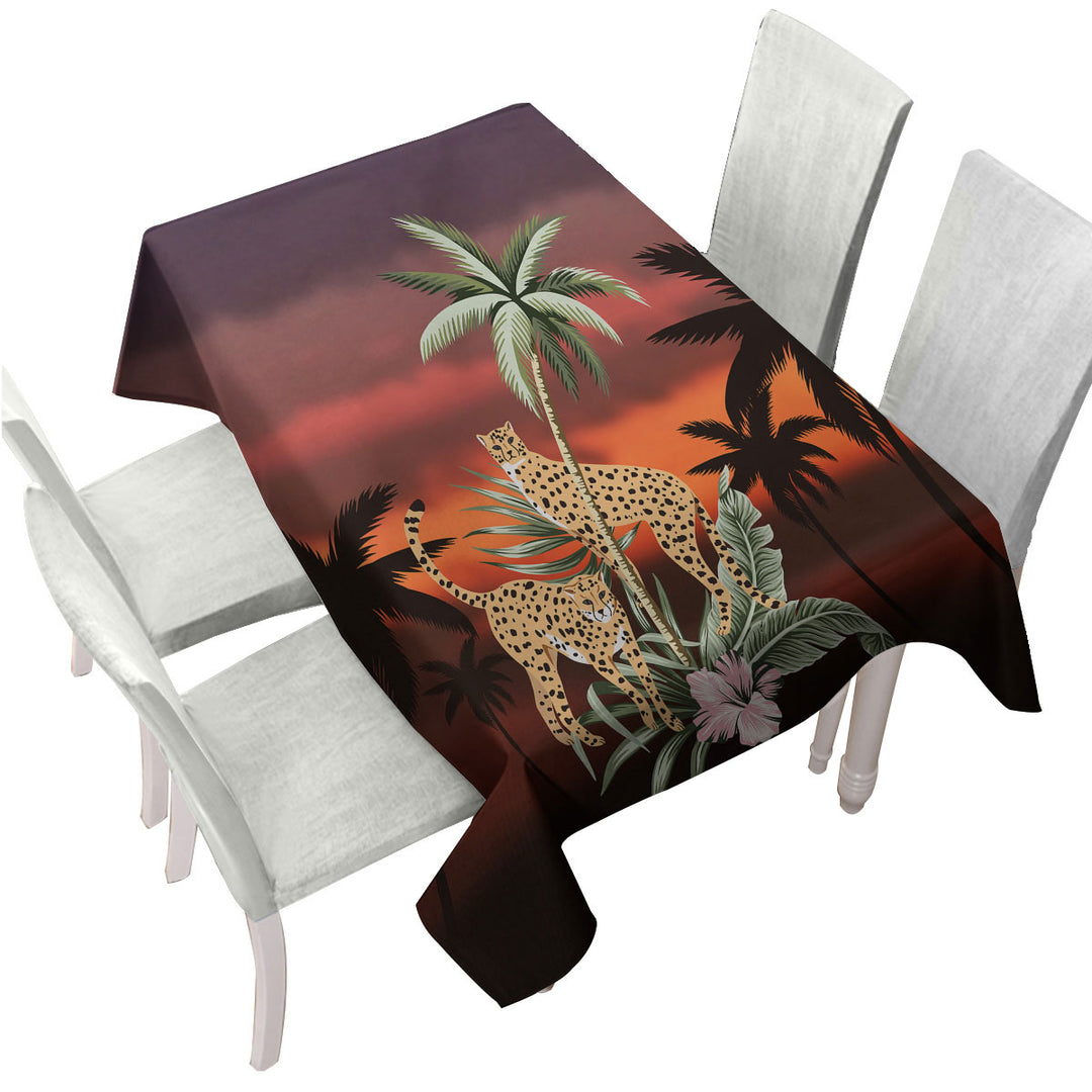 Palm Trees Sunset and Cheetahs Tablecloths