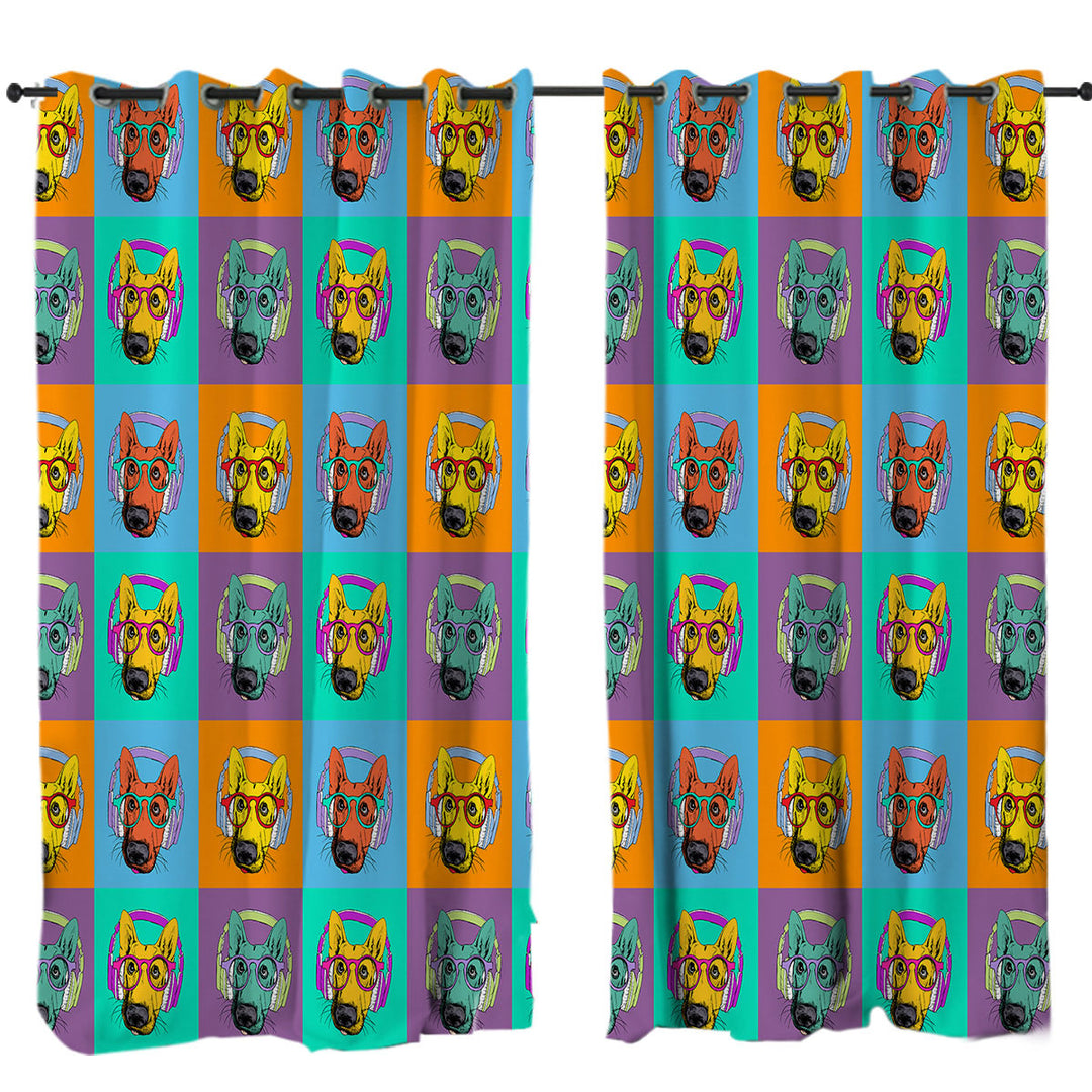 Panel of Multi Colored Cool Hipster Dog Curtains for Bedroom