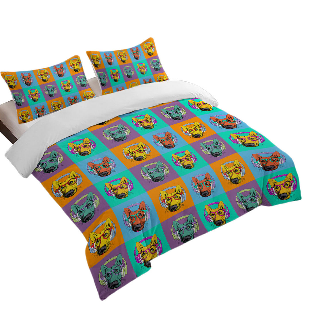 Panel of Multi Colored Cool Hipster Dog Duvet Covers