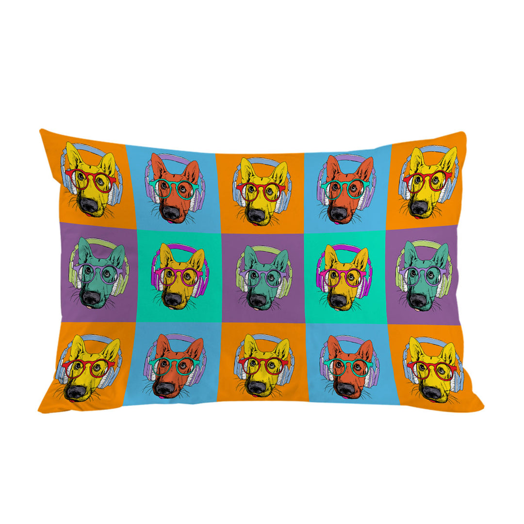 Panel of Multi Colored Cool Hipster Dog Pillow Cases