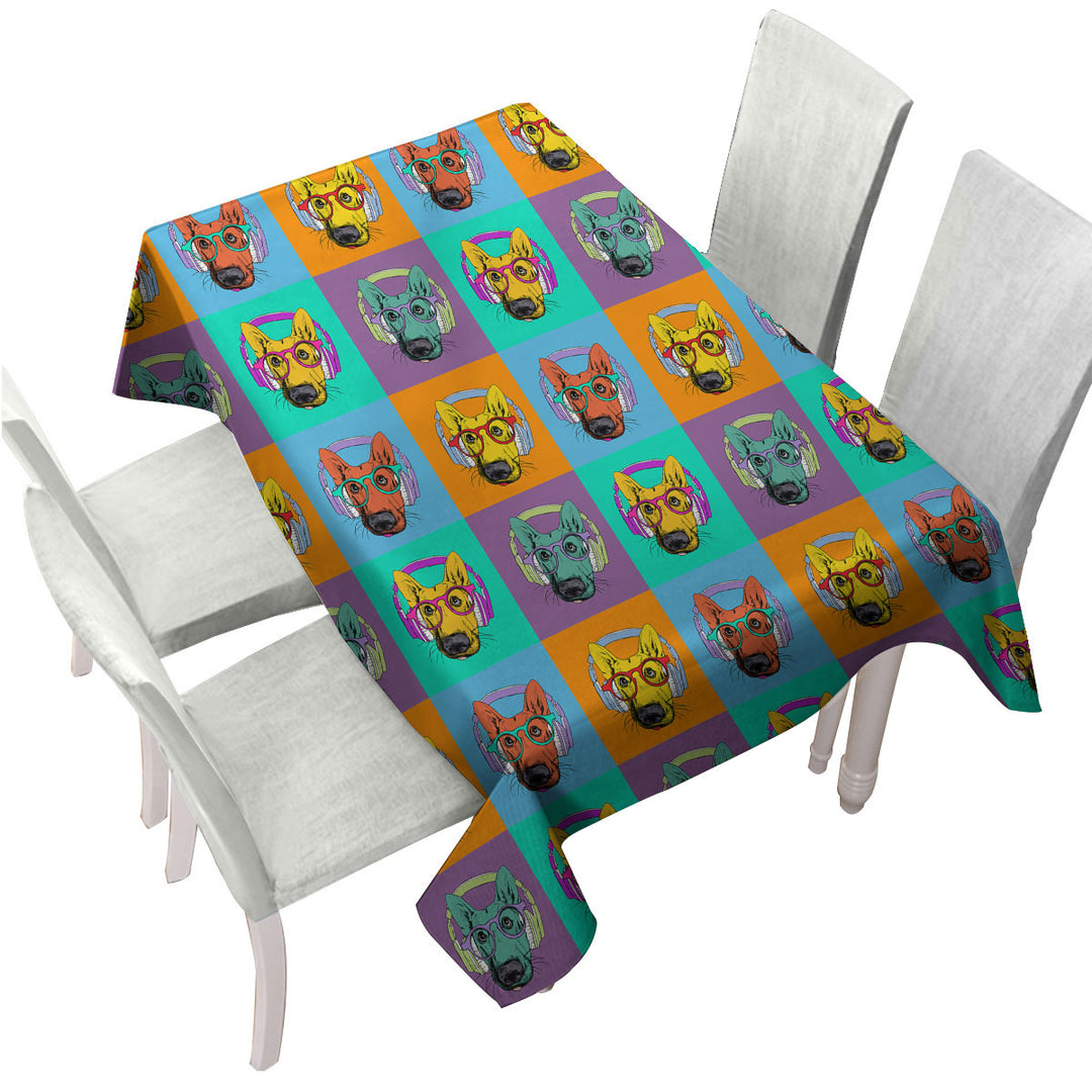 Panel of Multi Colored Cool Hipster Dog Tablecloth