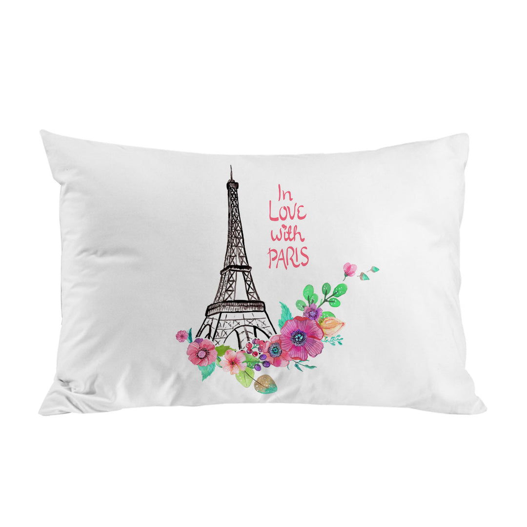 Paris Eiffel Tower Drawing and Flowers Pillowcase
