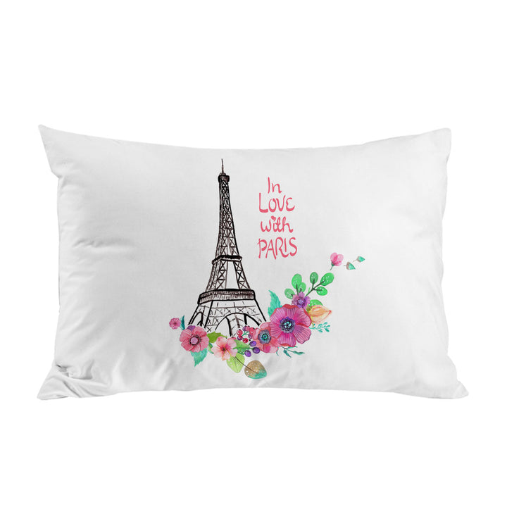 Paris Eiffel Tower Drawing and Flowers Pillowcase