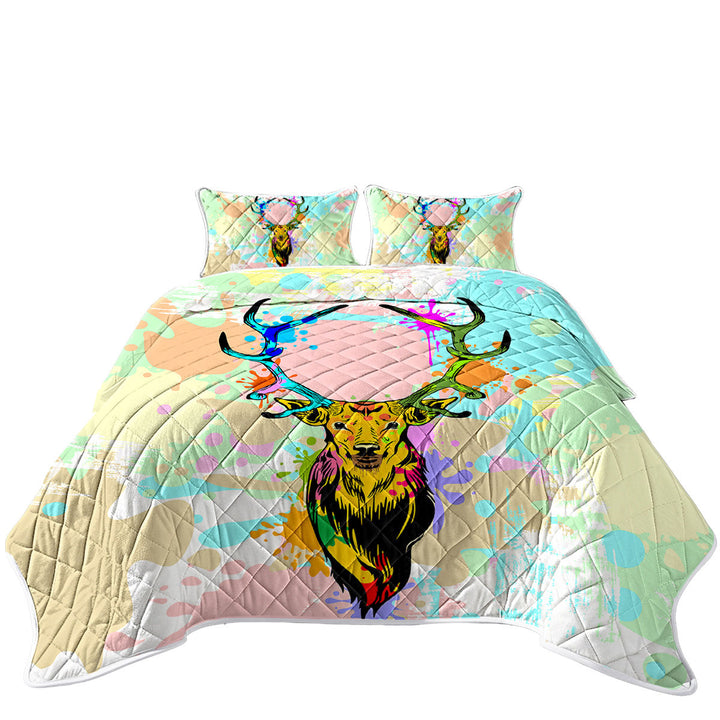 Pastel Paint Splashes Deer Quilts for Beds