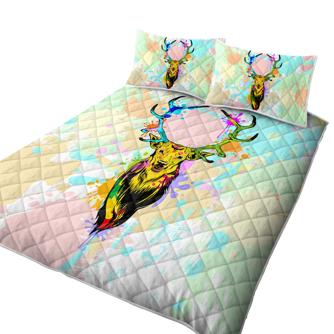 Pastel Paint Splashes Deer Quilts