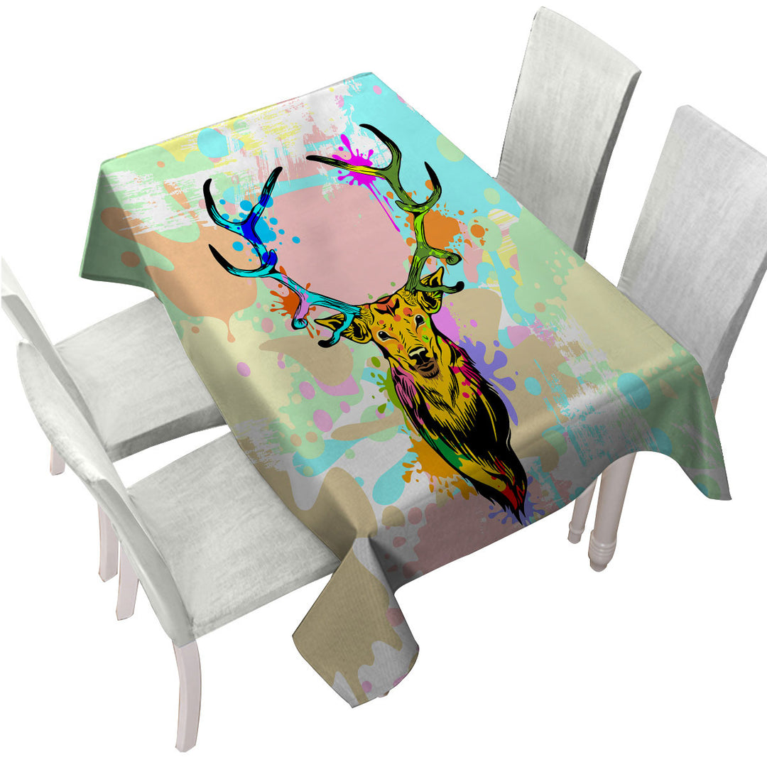 Pastel Paint Splashes Deer Table Cover