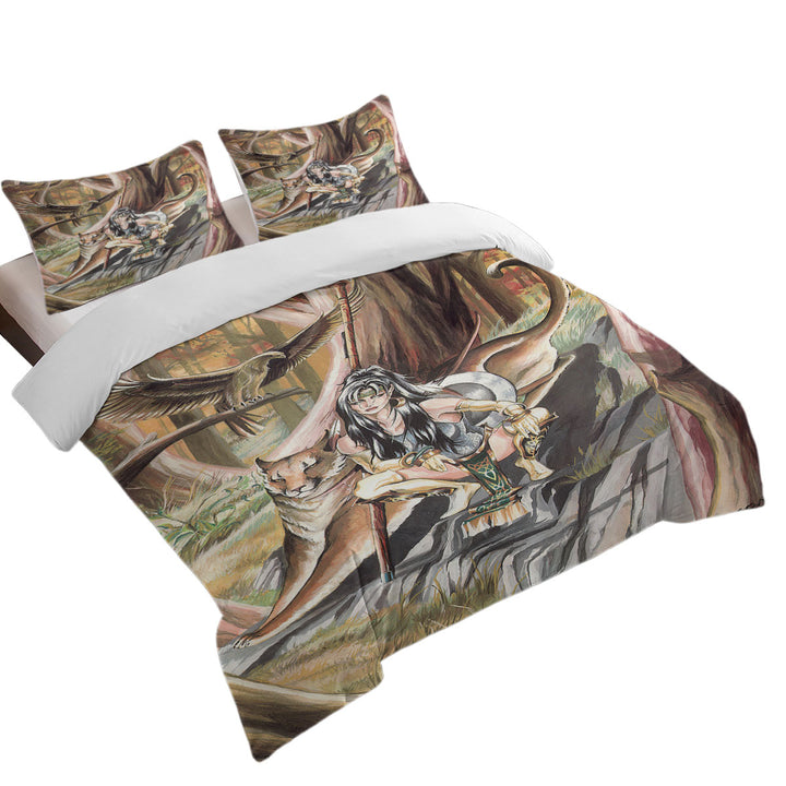 Paths of Autumn Woman Warrior and Puma Duvet Cover sale