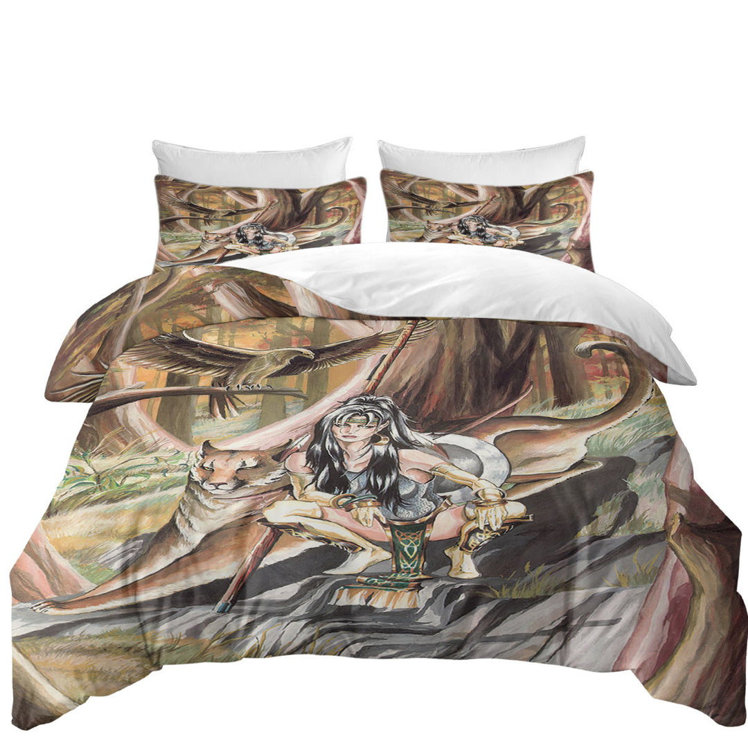 Paths of Autumn Woman Warrior and Puma Duvet Cover set