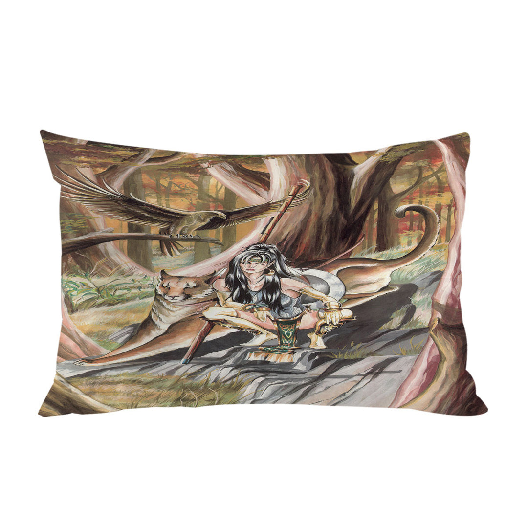 Paths of Autumn Woman Warrior and Puma Pillowcase
