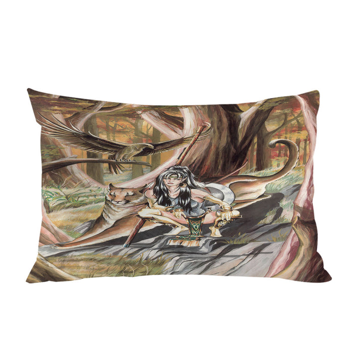Paths of Autumn Woman Warrior and Puma Pillowcase