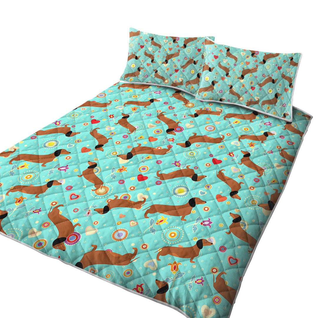 Pattern of Heart Flower and Dachshund Coverlet