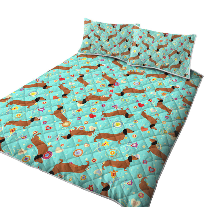 Pattern of Heart Flower and Dachshund Coverlet