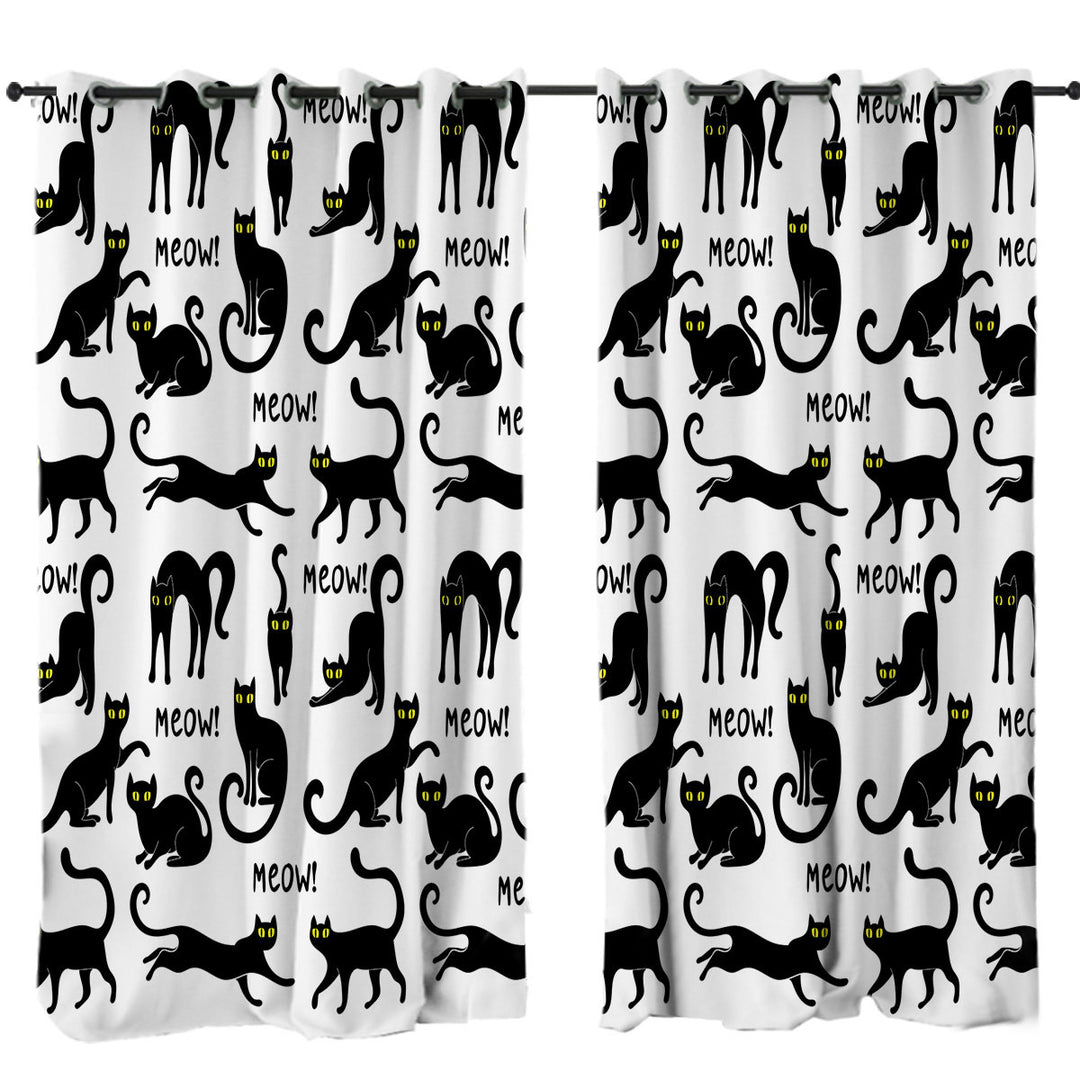 Pattern of Yellow Eyes Black Cats Drapes for Living Room