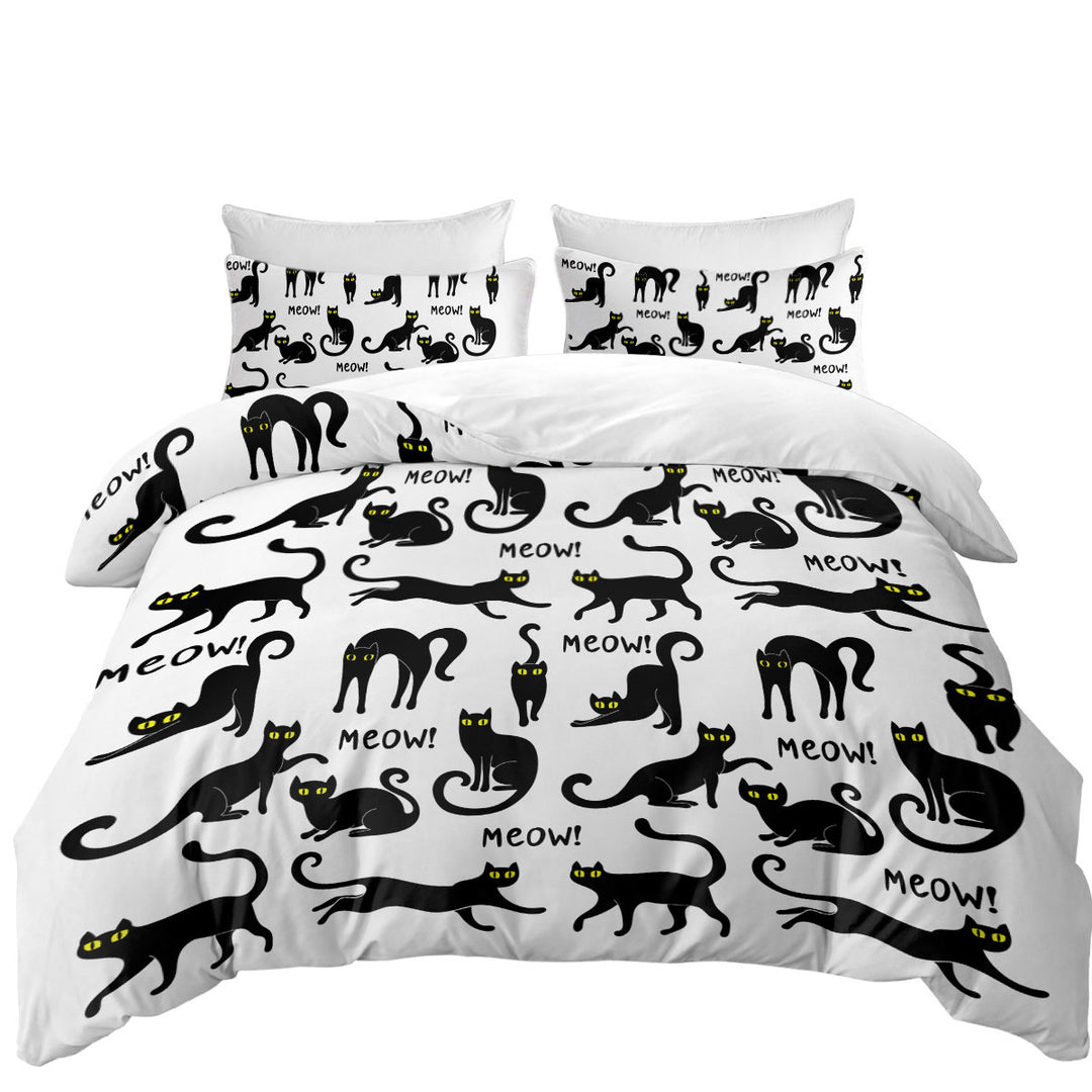 Pattern of Yellow Eyes Black Cats Duvet Covers