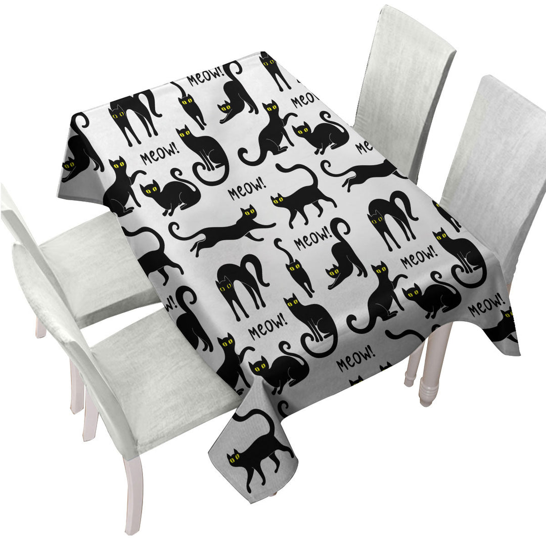 Pattern of Yellow Eyes Black Cats Tablecloth