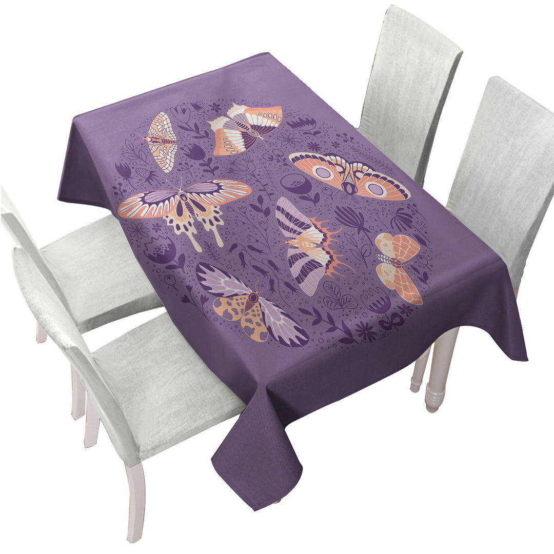 Peach Butterflies over Floral Purple Custom tablecloths