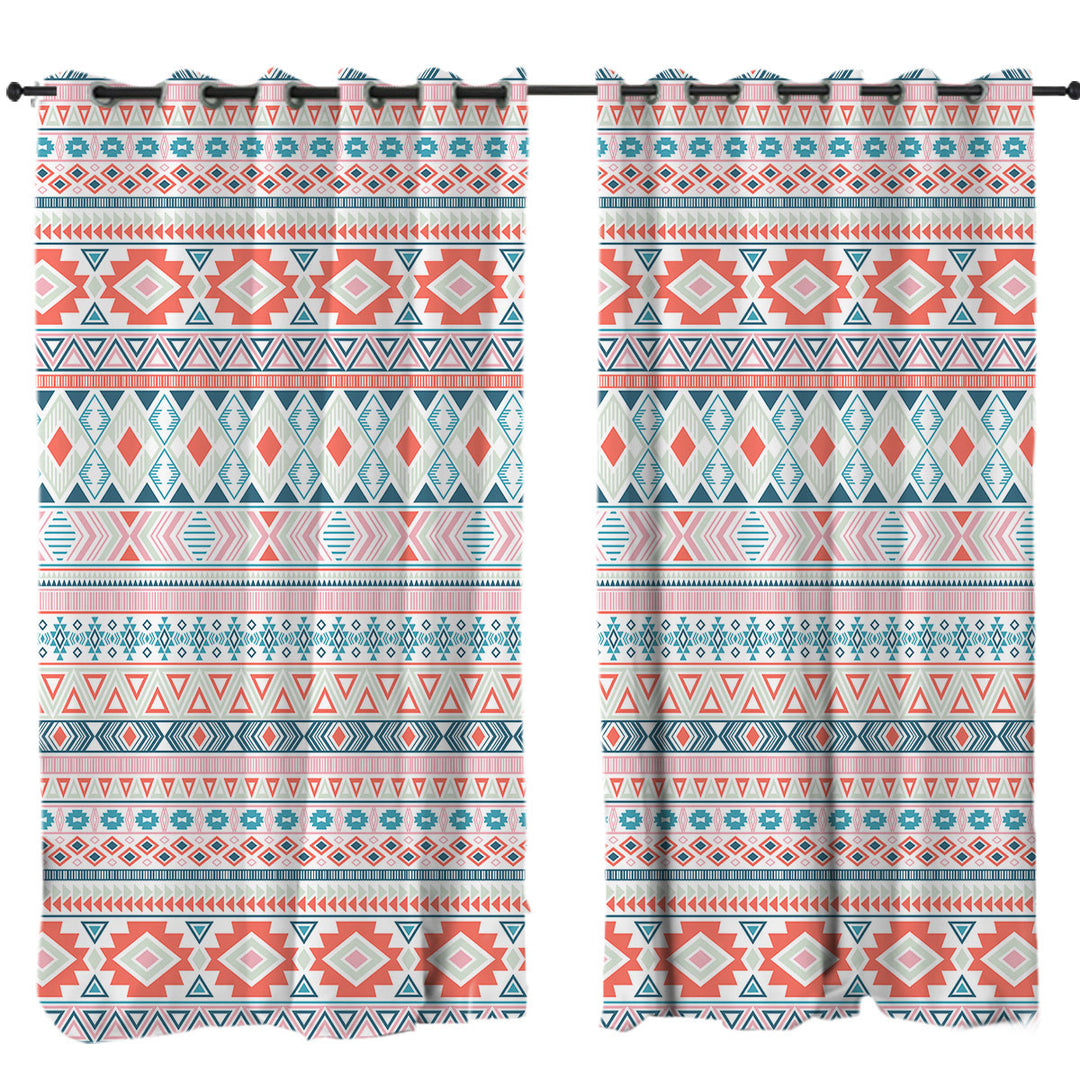 Peach Hues Aztec Stripes Window Curtains