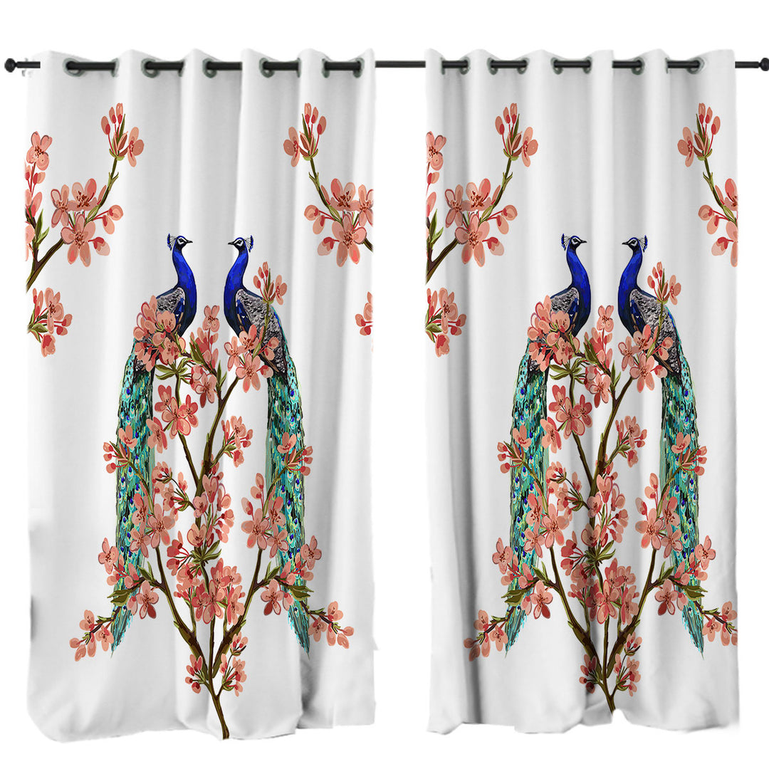 Peacocks and Pink Flowers Curtain