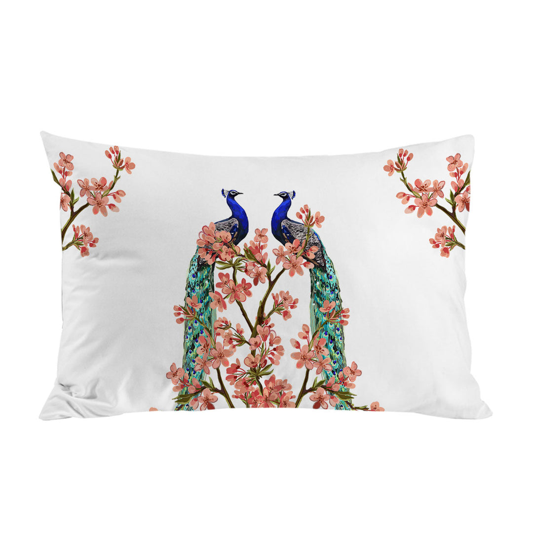 Peacocks and Pink Flowers King Pillow Cases