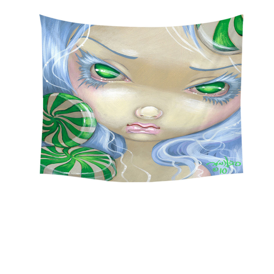 Peppermint Candy Wall Decor Faces of Faery _85 Green Girl with Peppermint Candy Tapestry