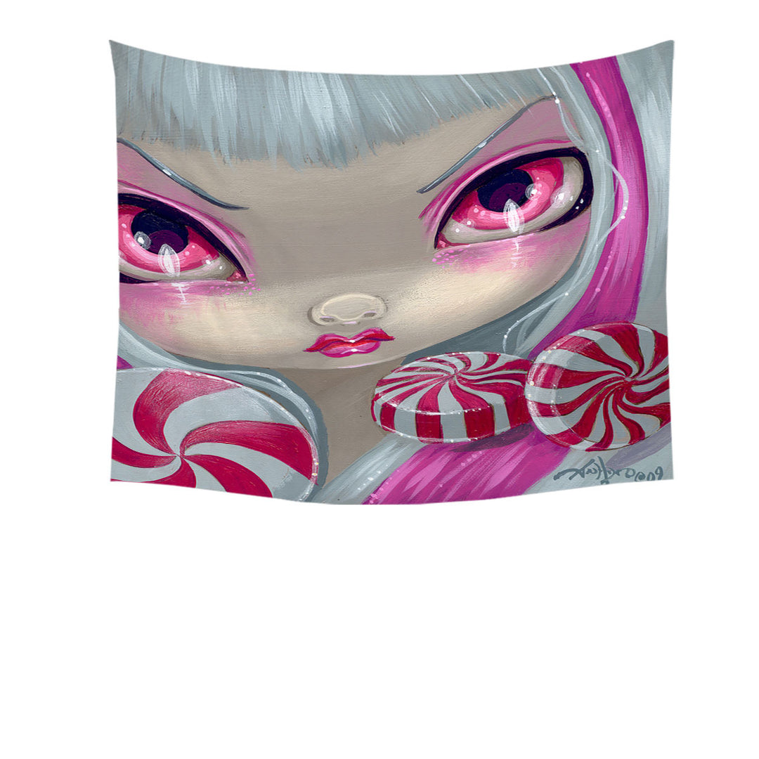 Peppermint Tapestry Faces of Faery _44 Pink Girl with Peppermint Candy