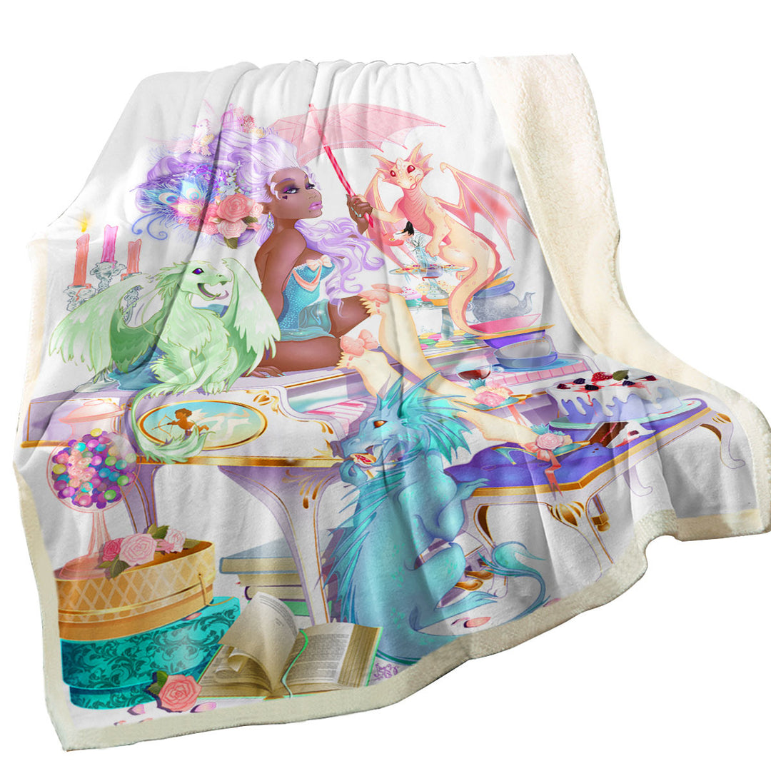 Piano Cute Dragons and Beautiful Black Girl Sherpa Blanket