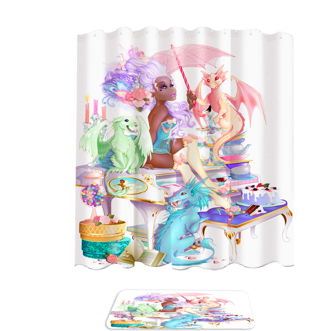 Piano Cute Dragons and Beautiful Black Girl Shower Curtains