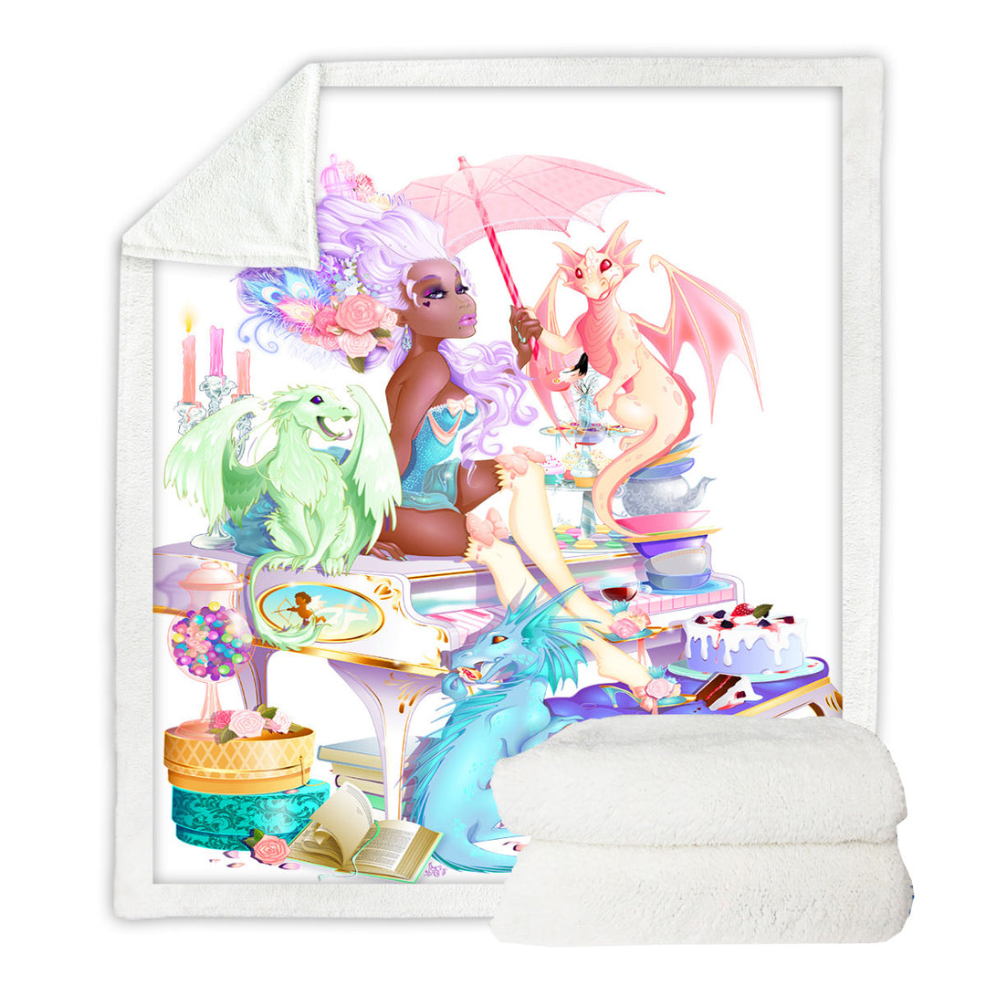 Piano Cute Dragons and Beautiful Black Girl Sofa Blankets