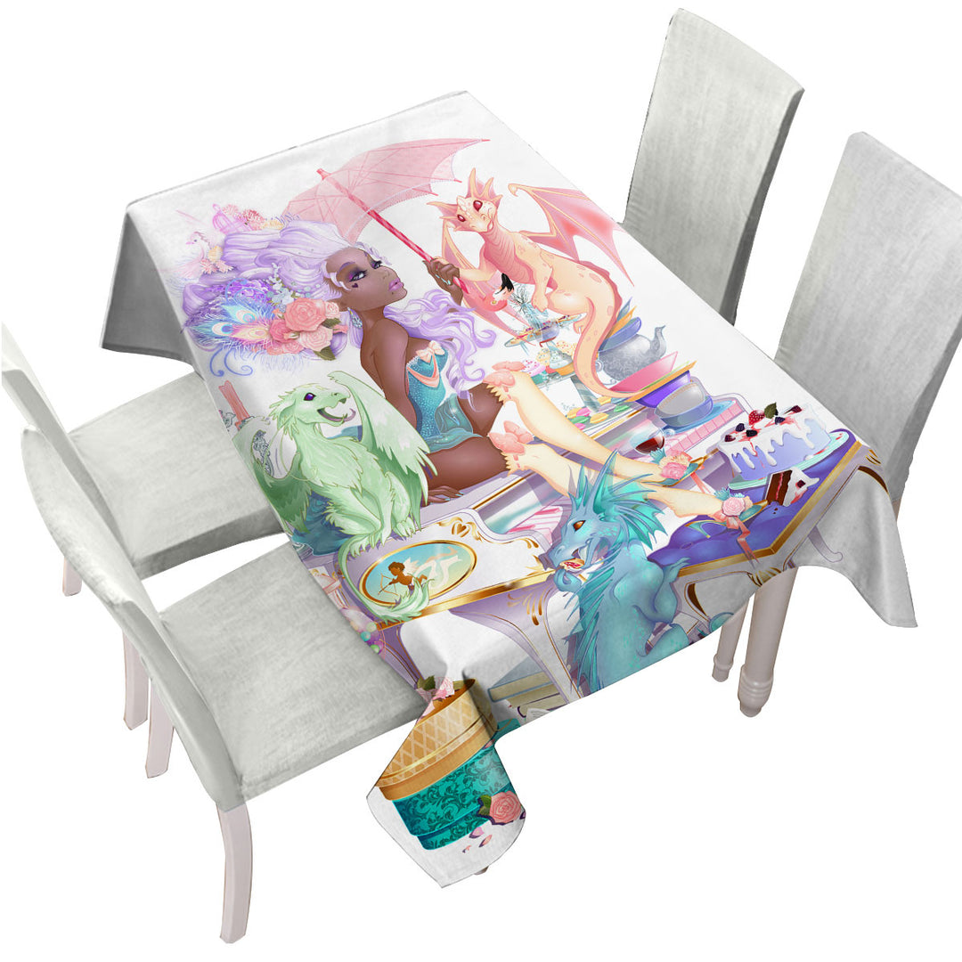 Piano Cute Dragons and Beautiful Black Girl Tablecloth