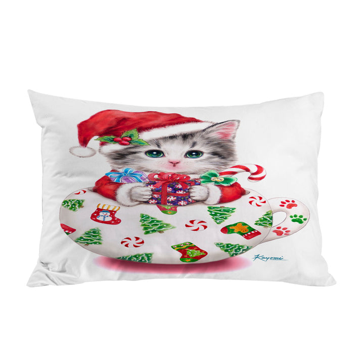 Pillow Case Covers with Cat Art Drawings the Cute Cup Kitty Christmas