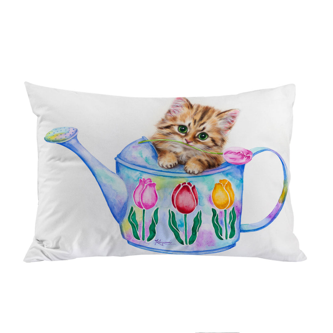 Pillow Case Covers with Cat Drawing for Kids Tulips and Kitten