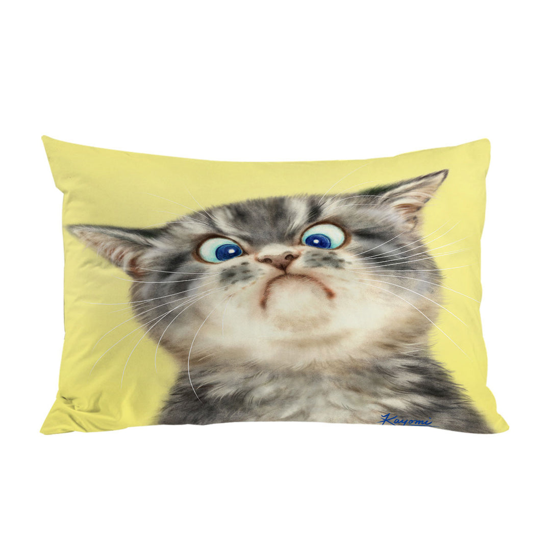 Pillow Case Covers with Cats Cute and Funny Faces Unhappy Grey Kitten