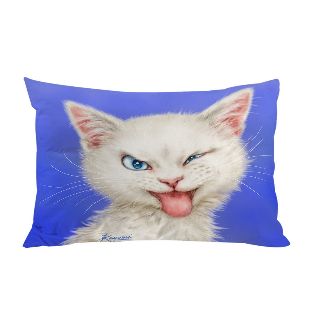 Pillow Case Covers with Cats Funny Faces Drawings White Kitten