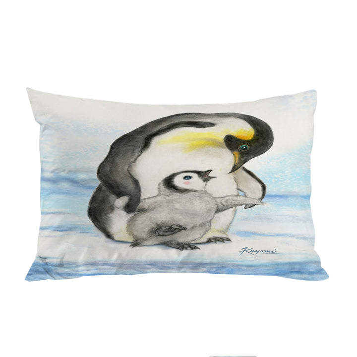 Pillow Case Covers with Cute Animal Art Drawings Penguins Holding Hands
