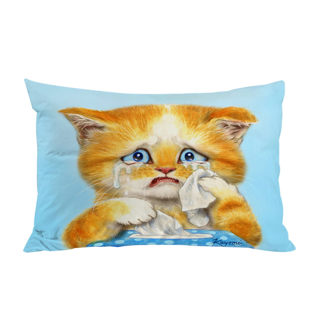 Pillow Case Covers with Cute Art Crying Sweet Little Kitty Cat