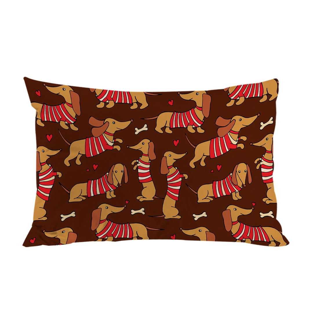 Pillow Case Covers with Cute Dachshund Wearing Red and White Stripes
