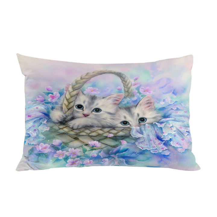 Pillow Case Covers with Cute Painting for Kids Two Kittens in Flower Basket