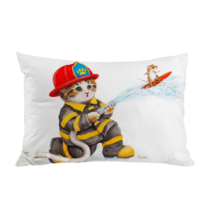 Pillow Case Covers with Funny Cats Cute Fire Fighter Kitten