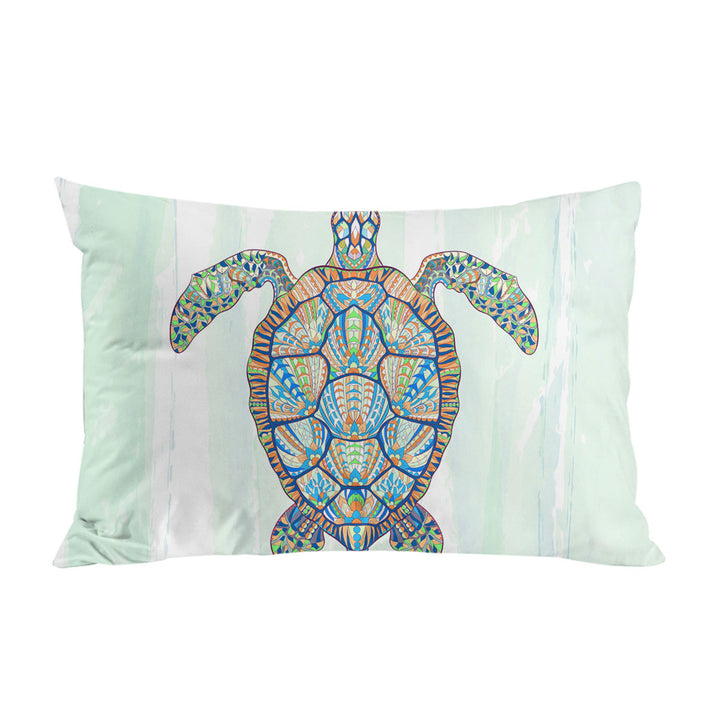 Pillow Case Covers with Green Blue Artistic Turtle