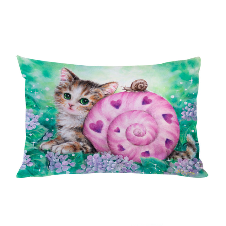 Pillow Case Covers with Lovely Art Drawings Kitten and Snail Friendship