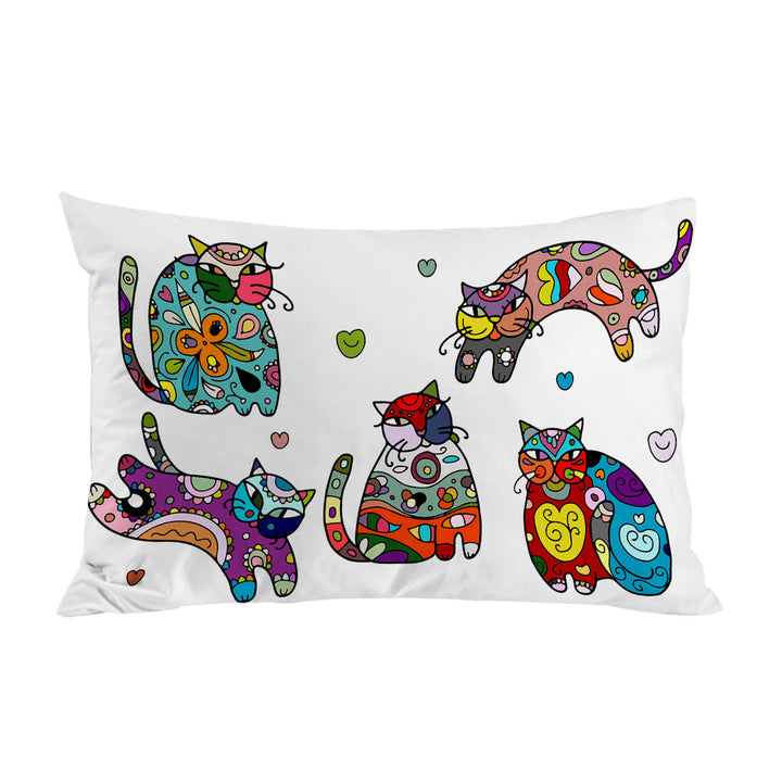 Pillow Case Covers with Multi Colored Oriental Patterns Cats