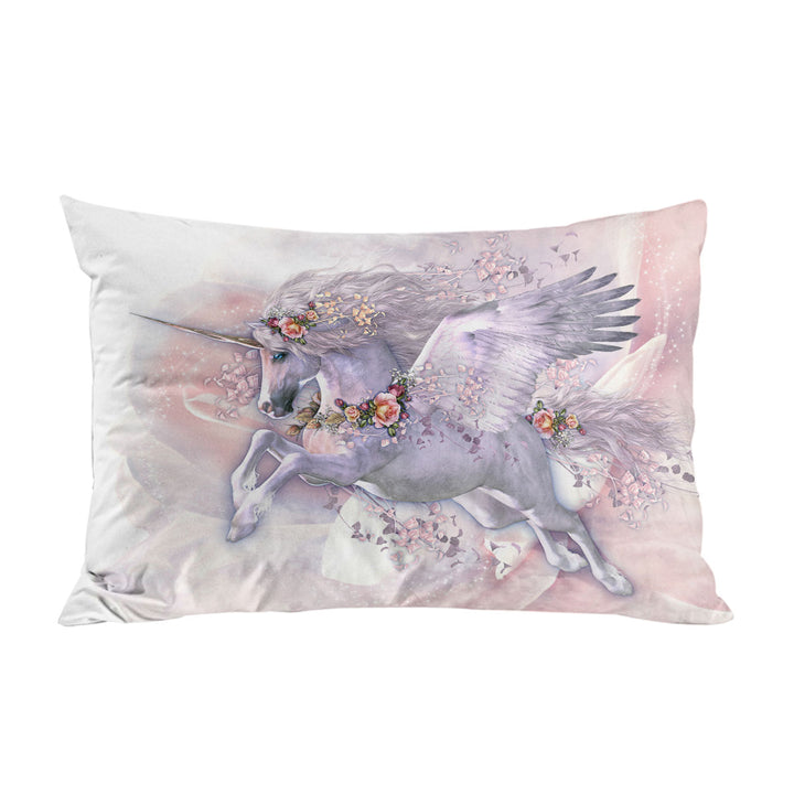 Pillow Case Covers with Spring Flight Rosy Roses and Unicorn Pegasus
