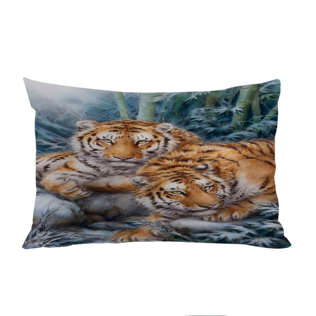 Pillow Case Covers with Winter Bamboos Wild Tigers