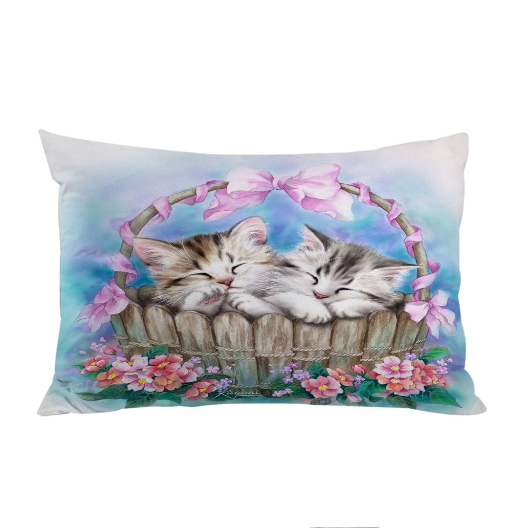 Pillow Cases with Adorable Kittens Peaceful Dream Cats in Basket